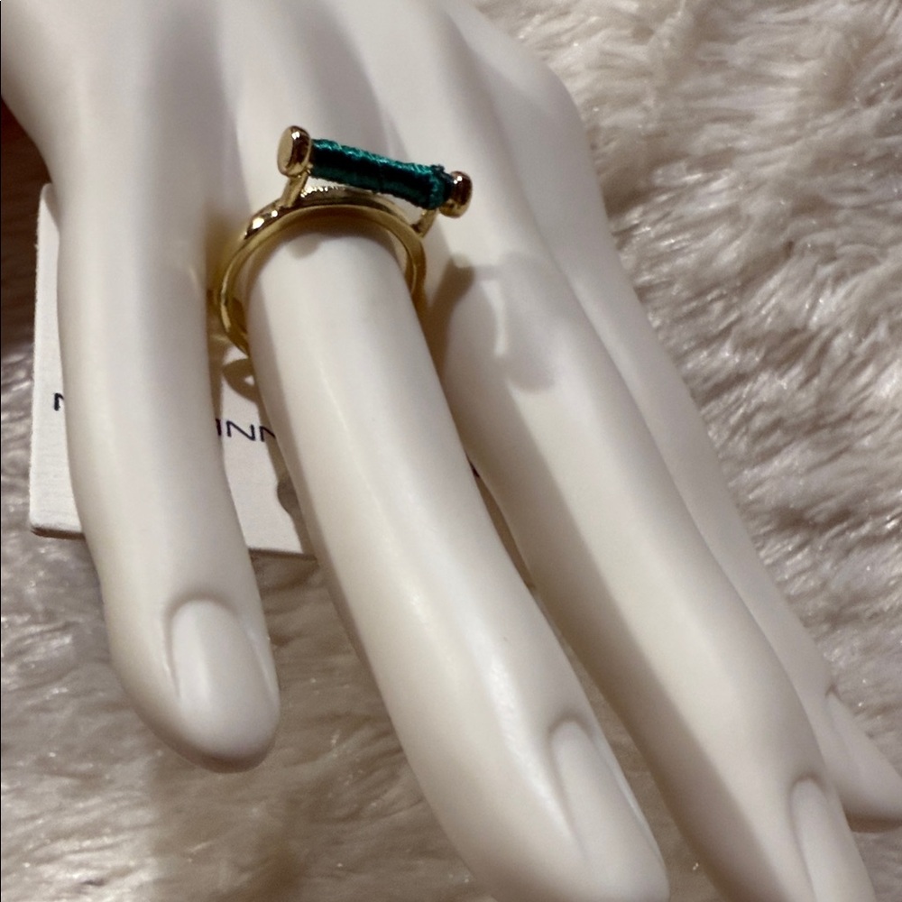French Connection Gold Ring with Green Accent